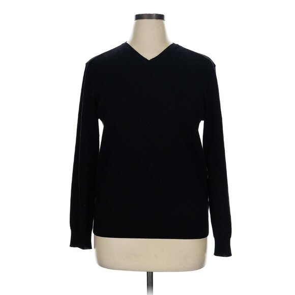 Tahari Italian Merino Wool Women's Black Sweater V Neck Size XL - Picture 1 of 8